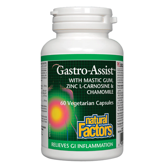 Gastro-Assist supplement bottle with green label on a white background available online natvd.com Canada