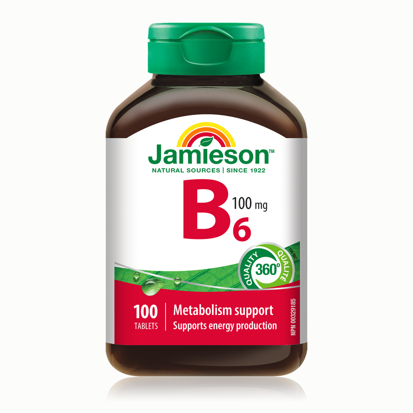 Jamieson B6 vitamin supplement bottle on a white background
