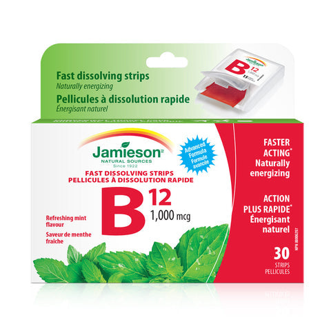 健美生 Jamieson Vitamin B12 (Methylcobalamin) 1000mcg, 30 Dissolving Strips Canada