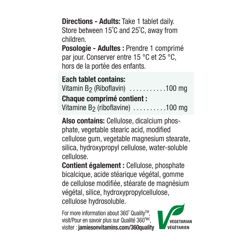 Jamieson Vitamin B2 (riboflavin) 100 tablets