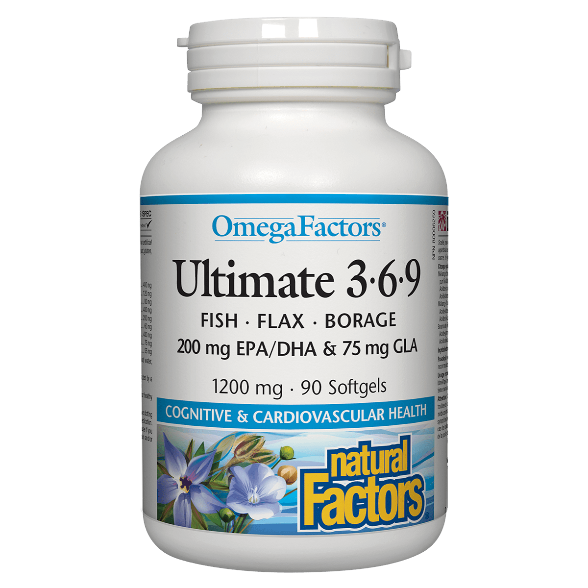 Omega Factors Ultimate 3-6-9 supplement bottle on a white background