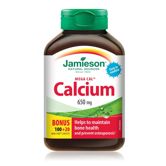 【clearance】Jamieson Mega Cal™ Calcium, 650 mg, 100 + 20 Caplets Bonus EXP:12/2024