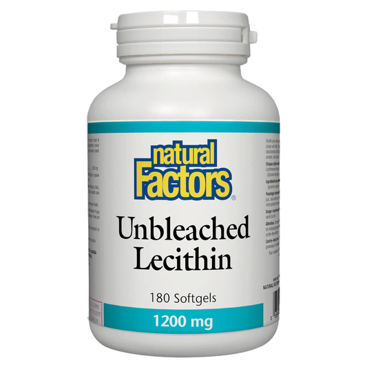 Bottle of Natural Factors Unbleached Lecithin on a white background