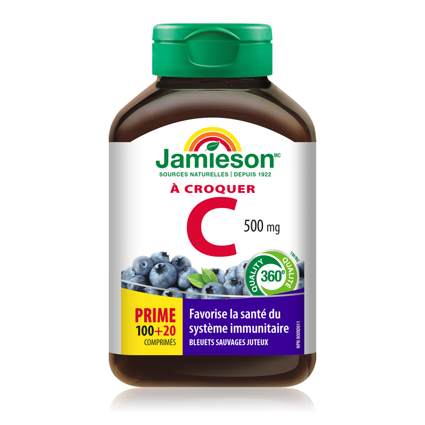 Jamieson 维生素C，500毫克，咀嚼蓝莓100片+ 20片