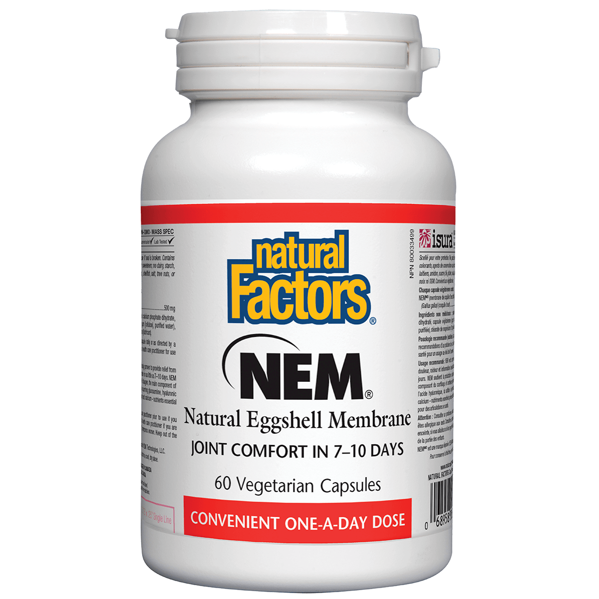 Natural Factors NEM supplement bottle on a white background
