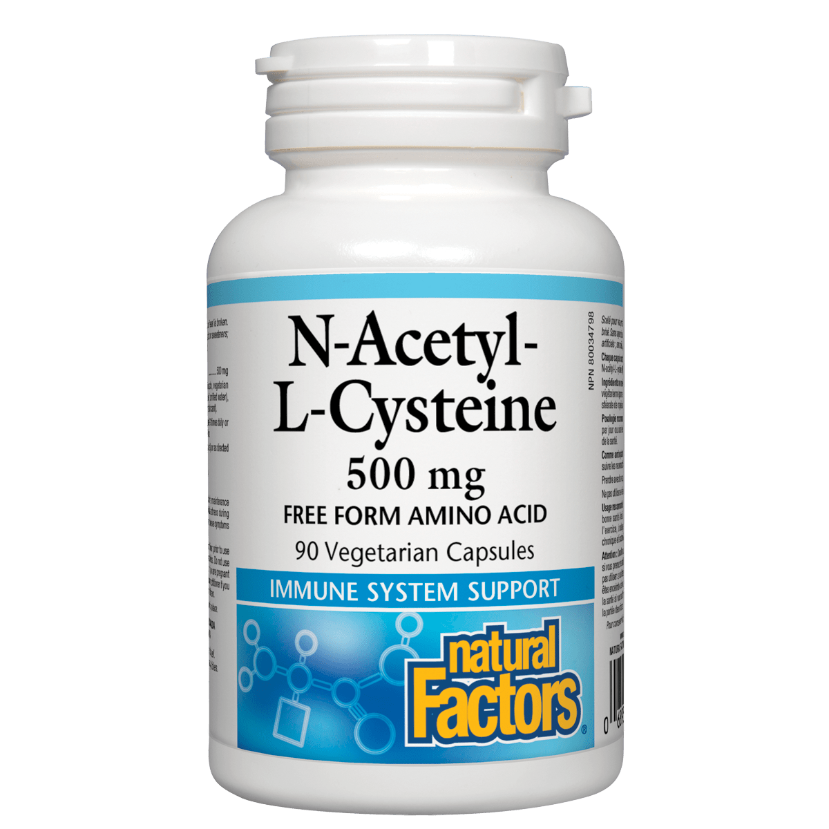 Bottle of N-Acetyl-L-Cysteine capsules with label on a white background Natural Vitamin Direct Inc Shop Canadian since 1997
