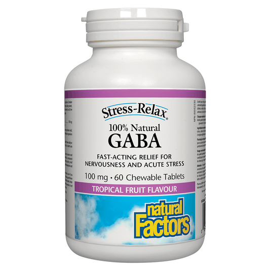 Bottle of Stress-Relax GABA supplement with a white background Natural Vitamin Direct Inc Shop Canadian since 1997