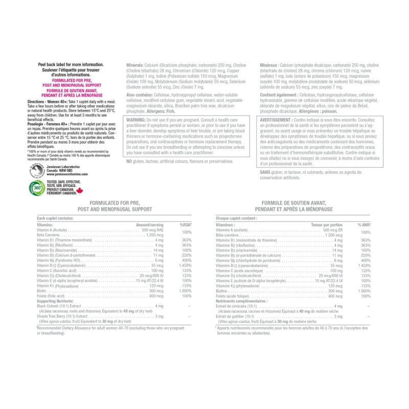 Jamieson 100% Complete Menopause Multivitamin with black cohosh and chaste tree berry