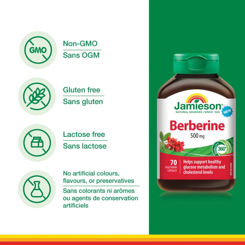 Jamieson Berberine 500 mg 70 vegetarian capsules