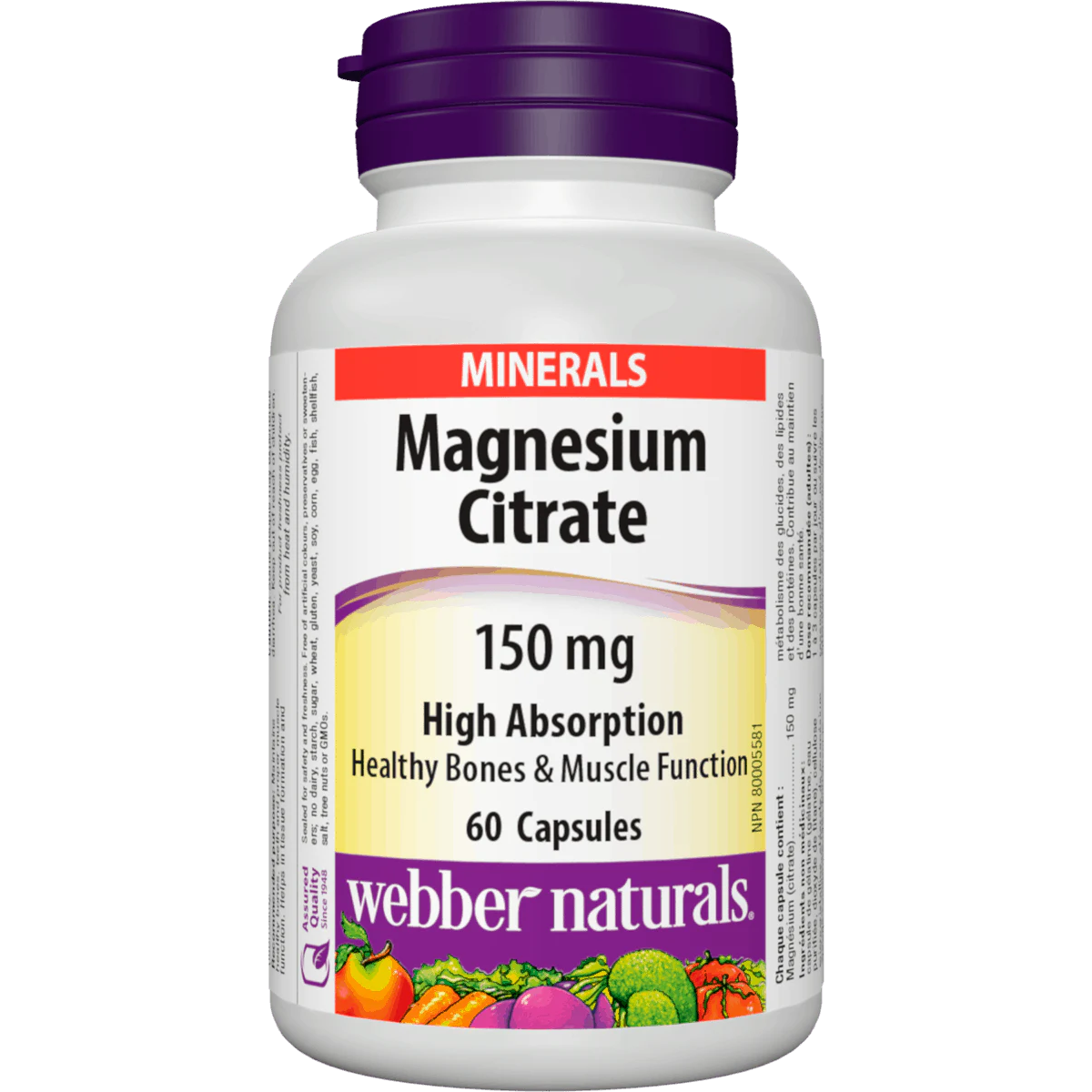 Bottle of Webber Naturals Magnesium Citrate supplement on a white background