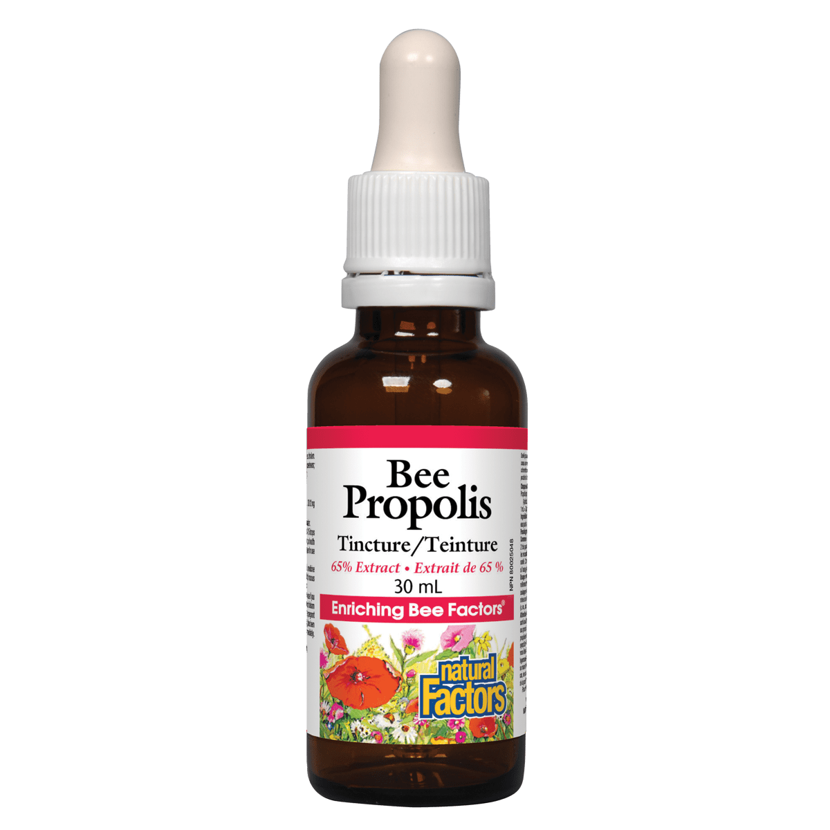 Bottle of Bee Propolis tincture with a dropper on a white background Natural Vitamin Direct Inc Shop Canadian since 1997