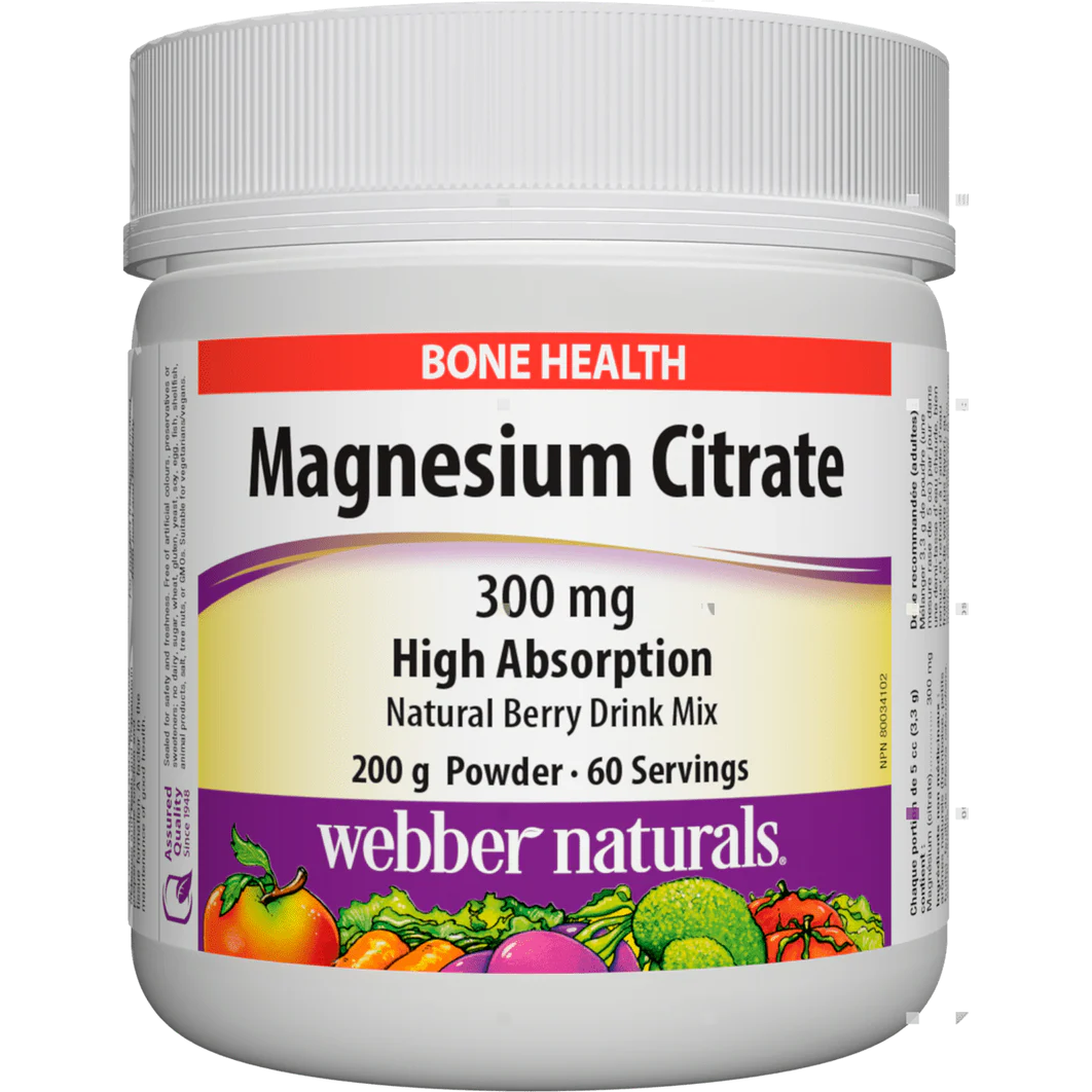 Jar of Webber Naturals Magnesium Citrate supplement on a white background