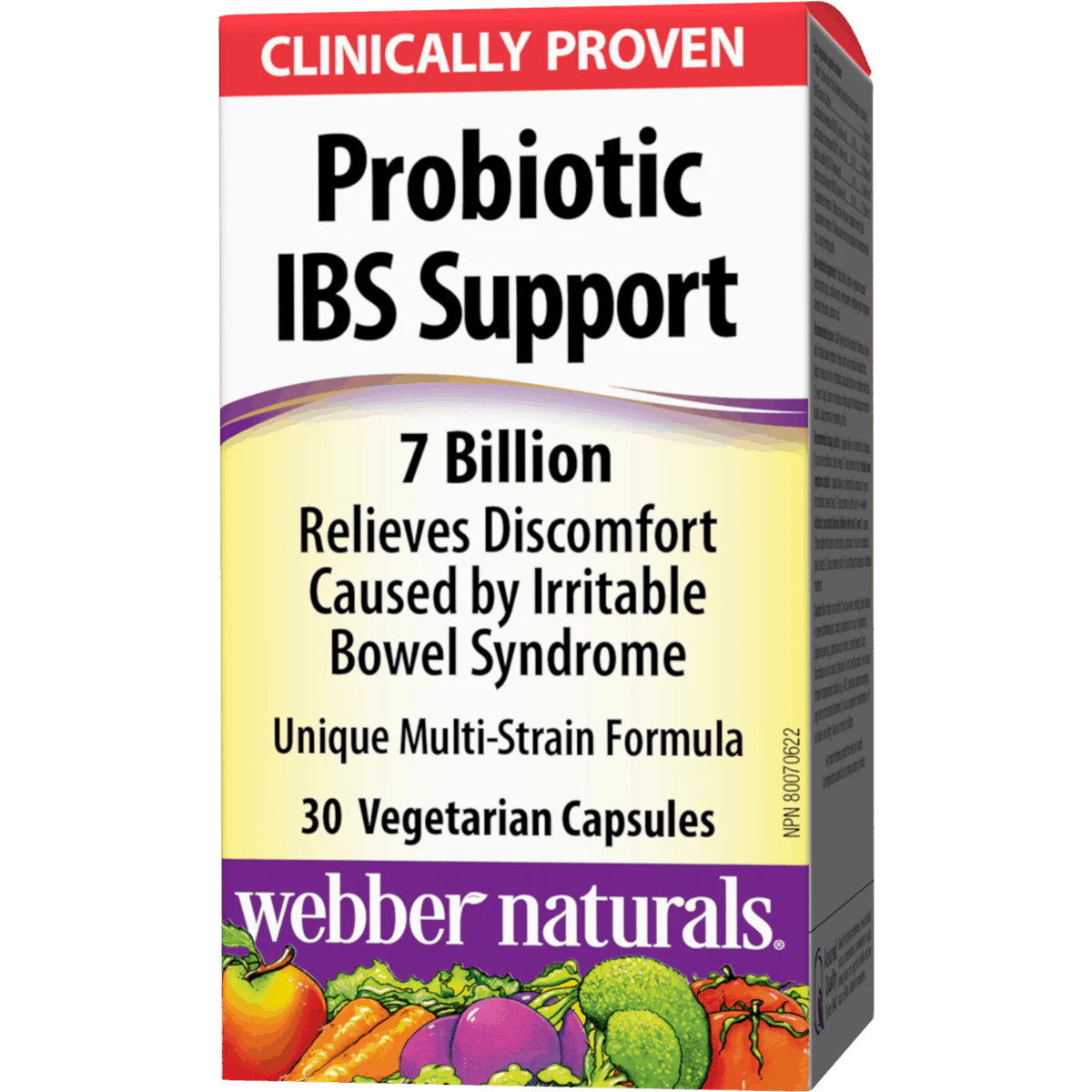 Probiotic IBS Support supplement box with Webber Naturals branding on a white background