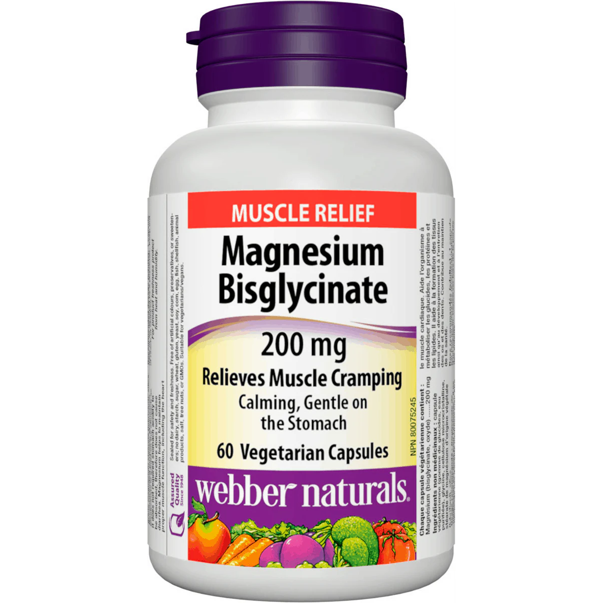 Bottle of Webber Naturals Magnesium Bisglycinate supplement on a white background