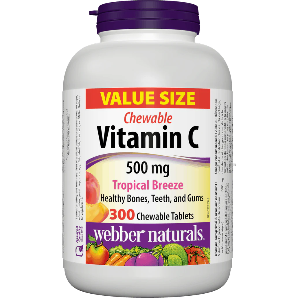 Webber Naturals Vitamin C chewable tablets bottle on a white background natvd.com Natural Vitamin Direct Inc