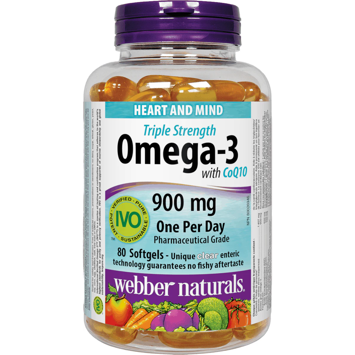 Webber Naturals Triple Strength Omega-3 with CoQ10 enteric coated 900 mg  (EPA • DHA)/ 100 mg CoQ10, 80sgs