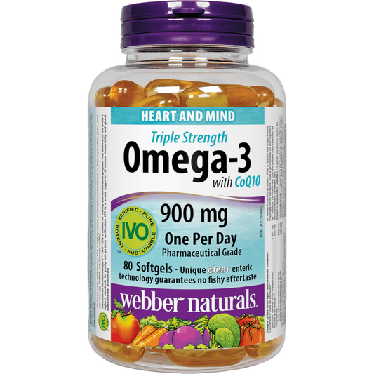 Webber Naturals Triple Strength Omega-3 with CoQ10 enteric coated 900 mg  (EPA • DHA)/ 100 mg CoQ10, 80sgs