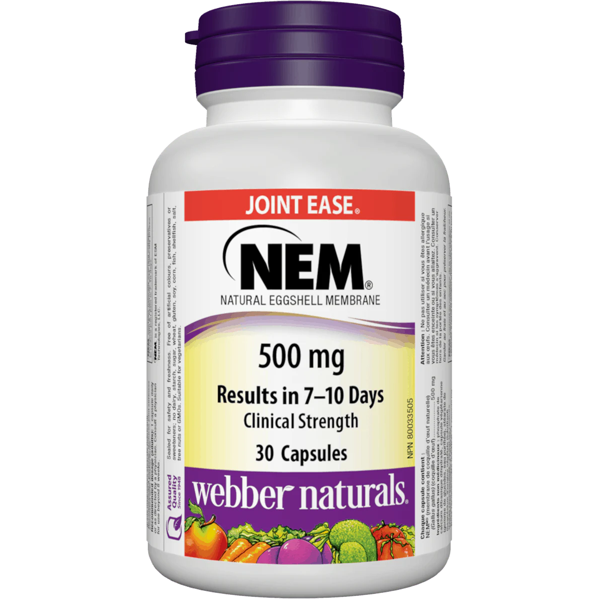 Bottle of NEM Joint Ease capsules with a white background
