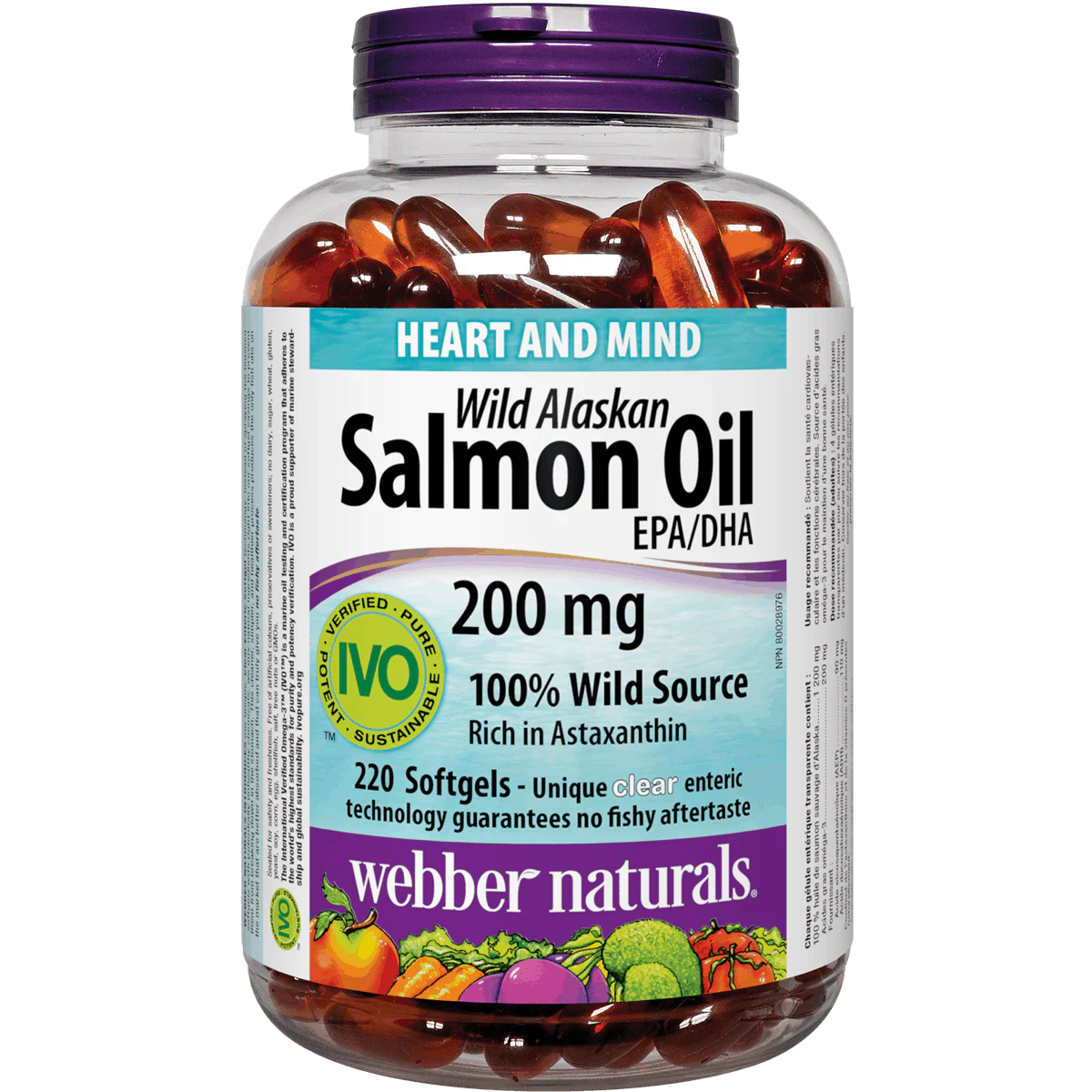 Webber Naturals Wild Alaskan Salmon Oil, 200 mg EPA/DHA, 220 Clear Enteric Softgels