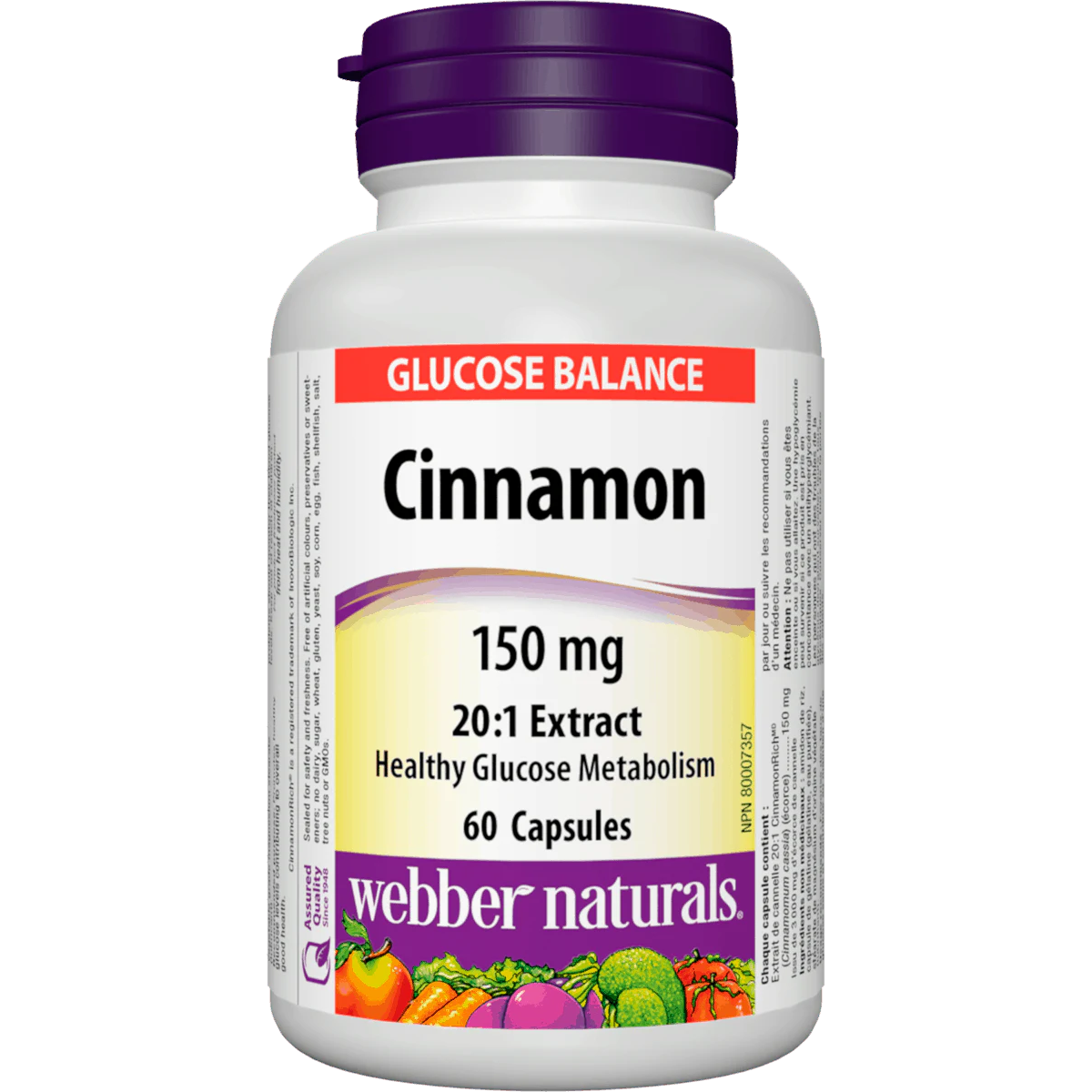 Webber Naturals cinnamon supplement bottle on a white background