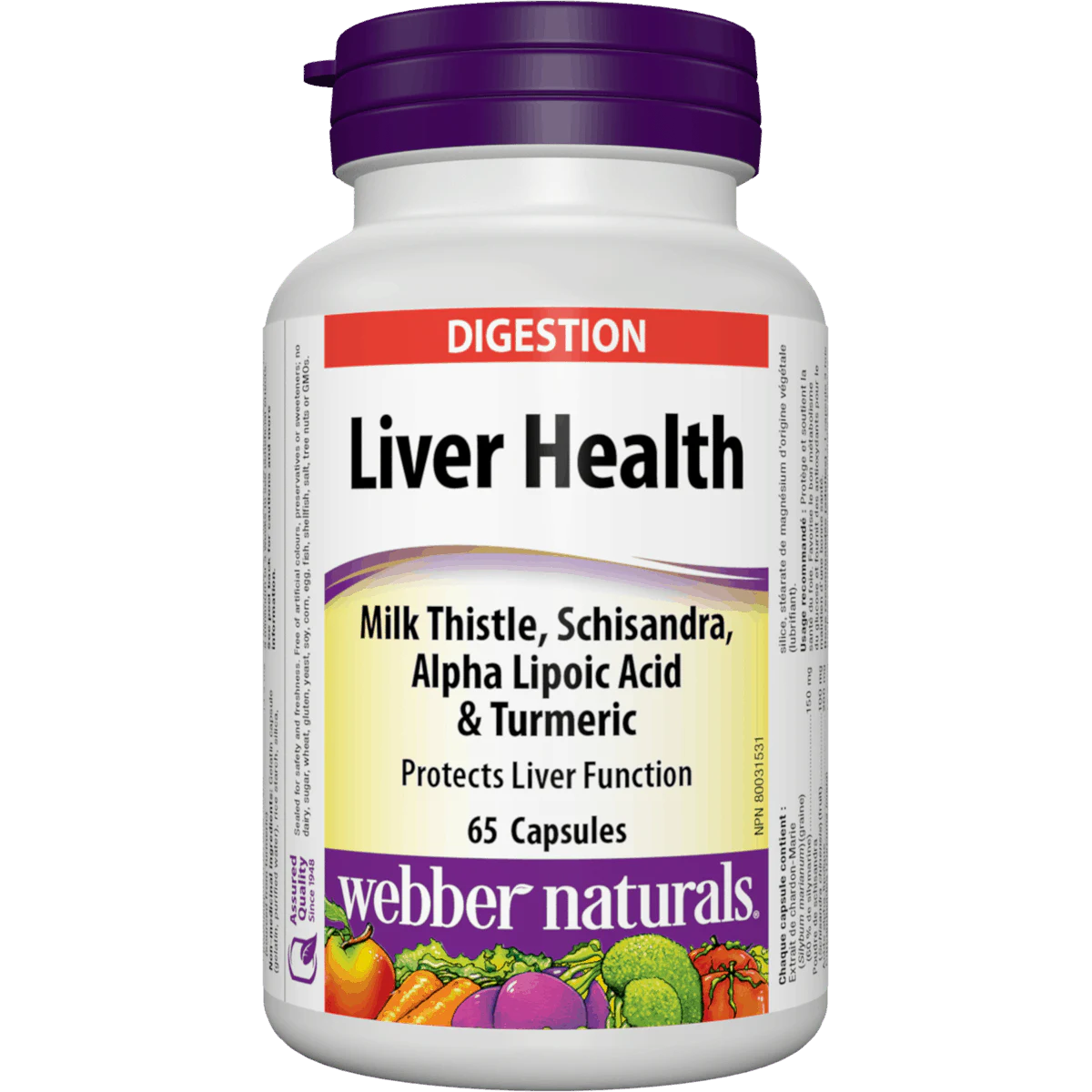 Supplement bottle labeled 'Liver Health' with ingredients on a white background
