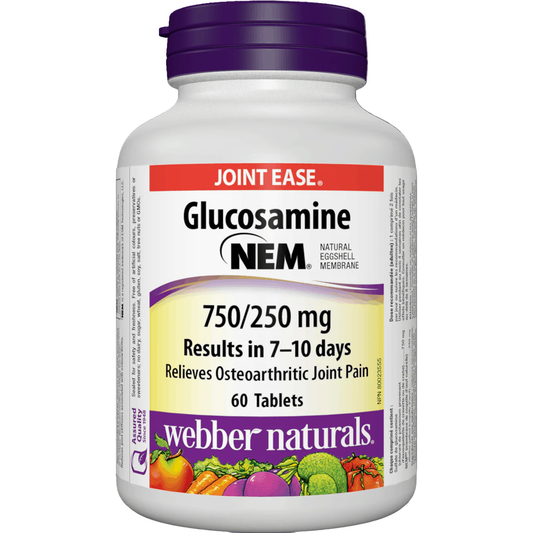 Webber Naturals Glucosamine NEM white bottle purple cap available at natvd.com