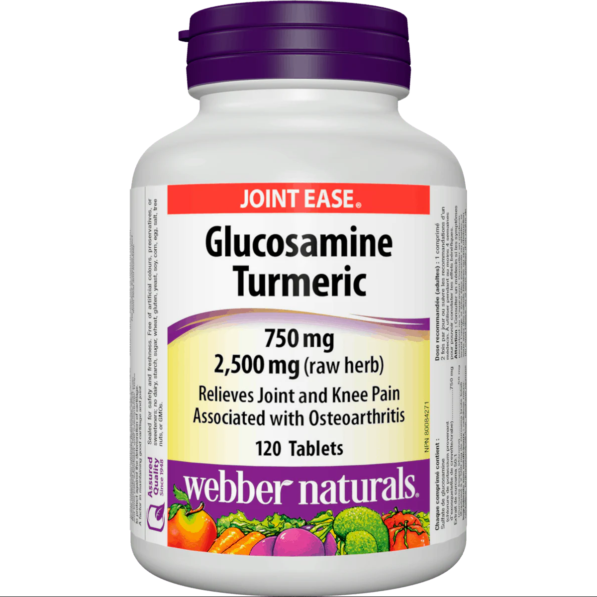 Bottle of Webber Naturals Glucosamine Turmeric supplement on a white background