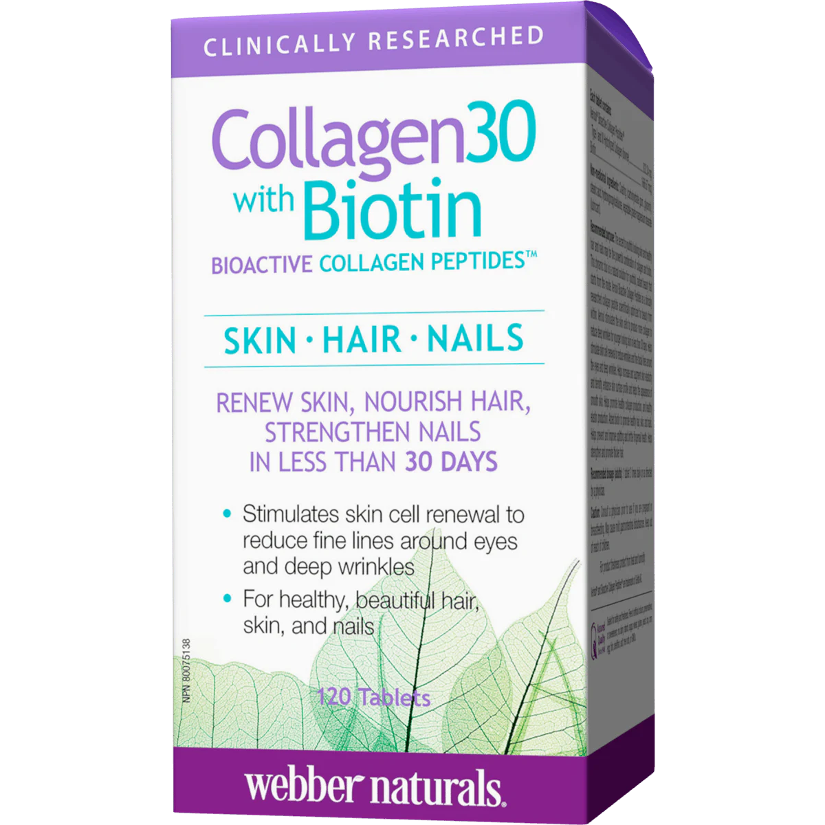 Box of Collagen30 with Biotin by Webber Naturals on a white background Natvd