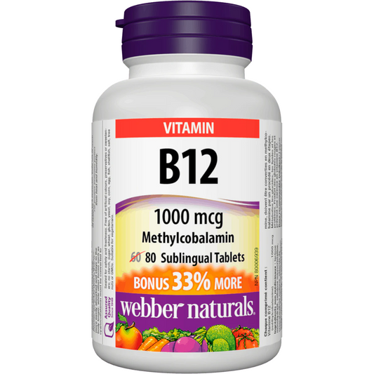 【加量装】Webber Naturals 维生素B12，1000微毫克，舌下溶解，80片