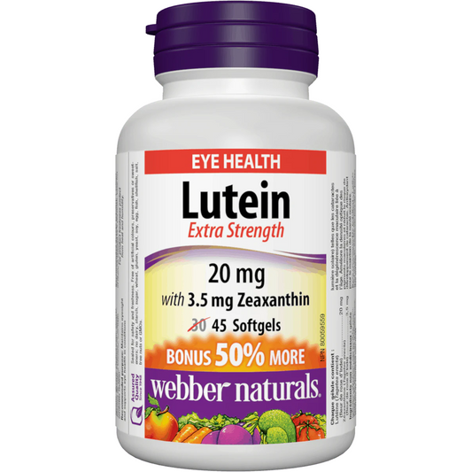 Webber Naturals Lutein Extra Strength supplement bottle on a white background