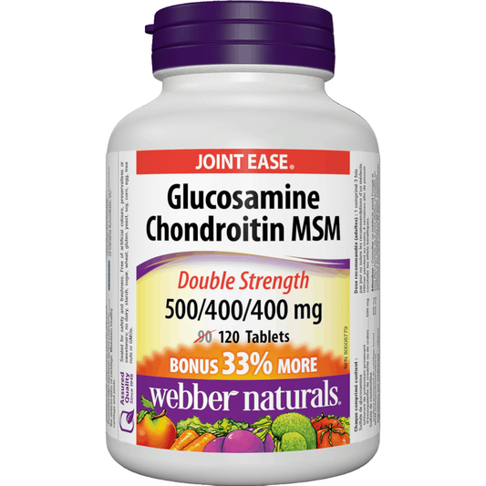 Webber Naturals Glucosamine Chondroitin MSM,500/400/400 mg Double Strength, 120 capsules Bonus Size