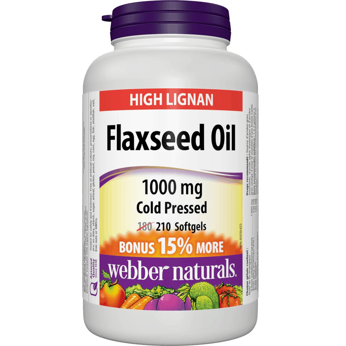 Webber Naturals Flaxseed Oil supplement bottle on a white background