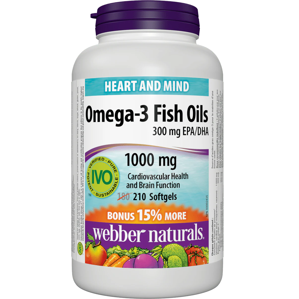 Webber Naturals Omega-3 Fish Oils supplement bottle on a white background natural vitamin direct shop Canadian