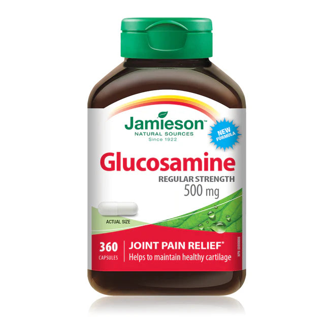 Bottle of Jamieson Glucosamine supplement on a white background