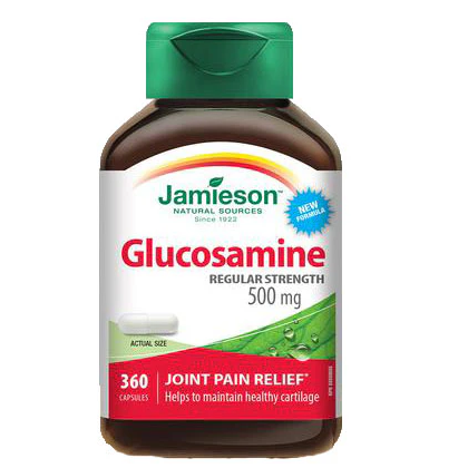 Bottle of Jamieson Glucosamine supplement on a white background Natural Vitamin Direct Inc natvd