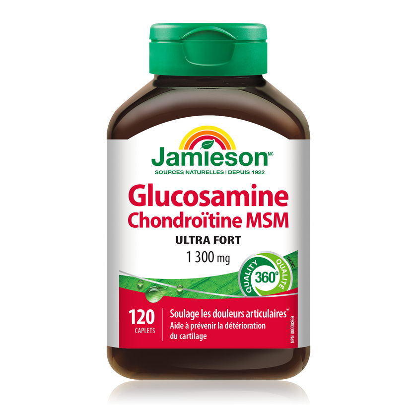 Jar of Jamieson Glucosamine Chondroitine MSM supplement on a white background