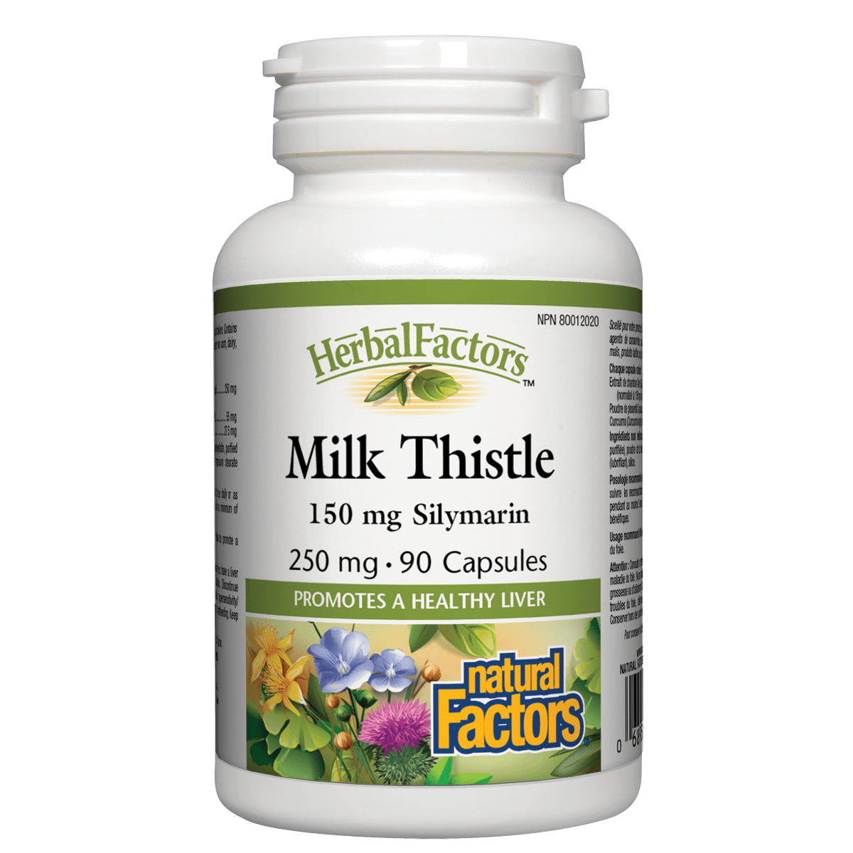 Herbal Factors Milk Thistle supplement bottle on a white background sold online natvd.com Natural Vitamin Direct Inc