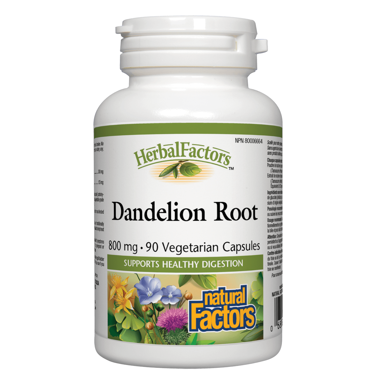 Herbal Factors Dandelion Root supplement bottle on a white background Natural Vitamin Direct Inc