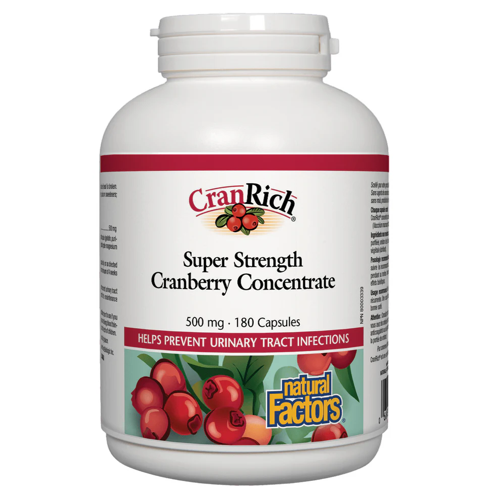 CranRich Super Strength Cranberry Concentrate supplement bottle on a white background