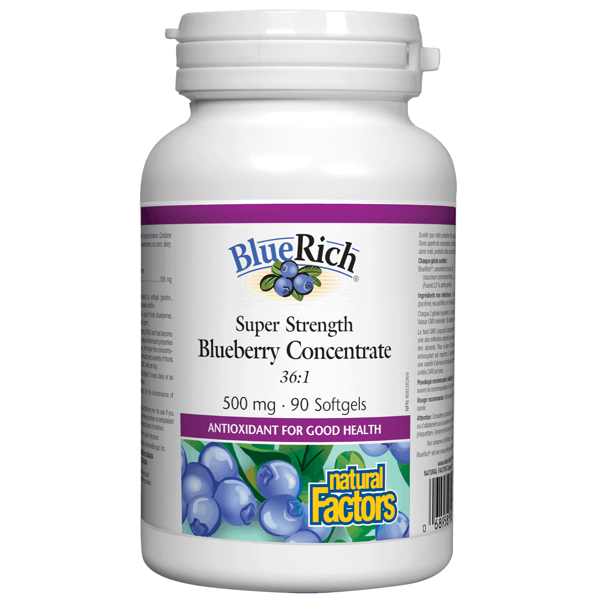 Natural Factors Bluerich BLueberry natvd.com 500 mg 90 softgels shop Canadian Natural Vitamin Direct Inc