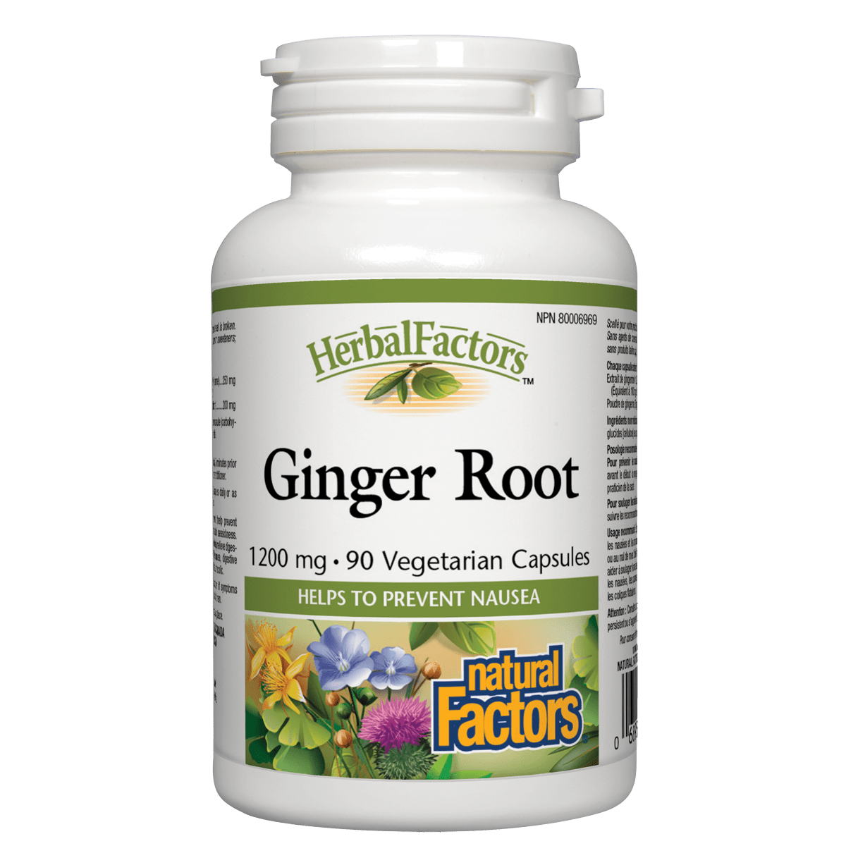 Herbal Factors Ginger Root supplement bottle on a white background