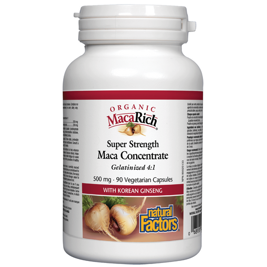 Natural Factors MacaRich 500 mg bottle on white background natural vitamin direct inc shop canadian