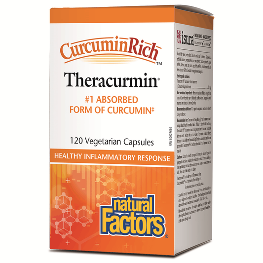 Box of Theracurmin Curcumin capsules by Natural Factors on a white background natvd.com Natural Vitamin Direct Natural Factors