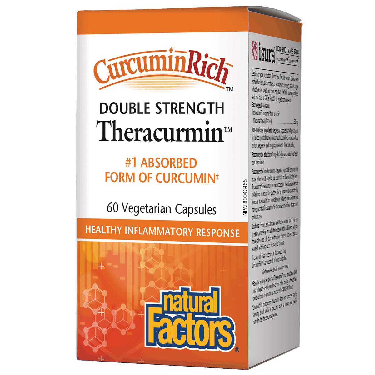 Box of Natural Factors Curcumin Rich Theracurmin capsules on a white background available at natvd.com Natural Vitamin Direct Inc Shop Canadian