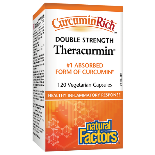 Box of Curcumin Rich Double Strength Theracurmin by Natural Factors on a white background