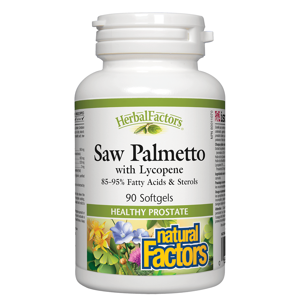 Herbal Factors Saw Palmetto with Lycopene supplement bottle on a white background natvd.com
