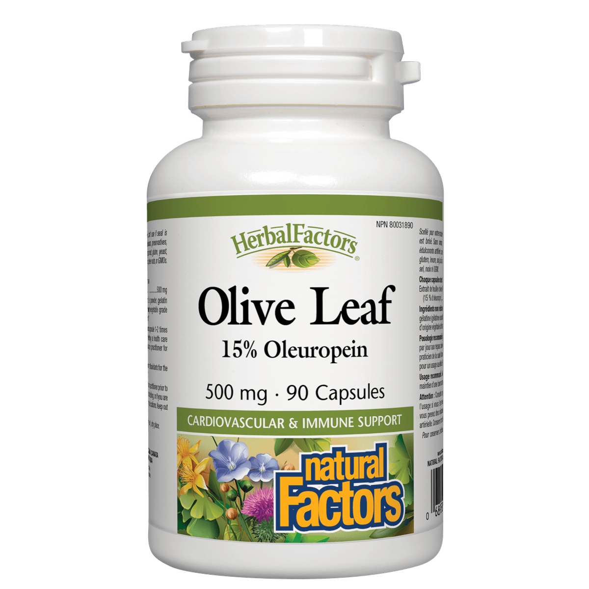 Herbal Factors Olive Leaf supplement bottle on a white background Natural Factors natvd.com Natural Vitamin Direct Inc Shop Canadian