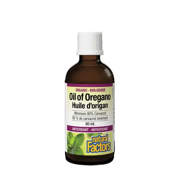 Bottle of Oil of Oregano with a white cap on a white background natvd.com