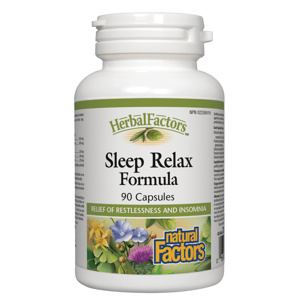 Herbal Factors Sleep Relax Formula bottle on a white background