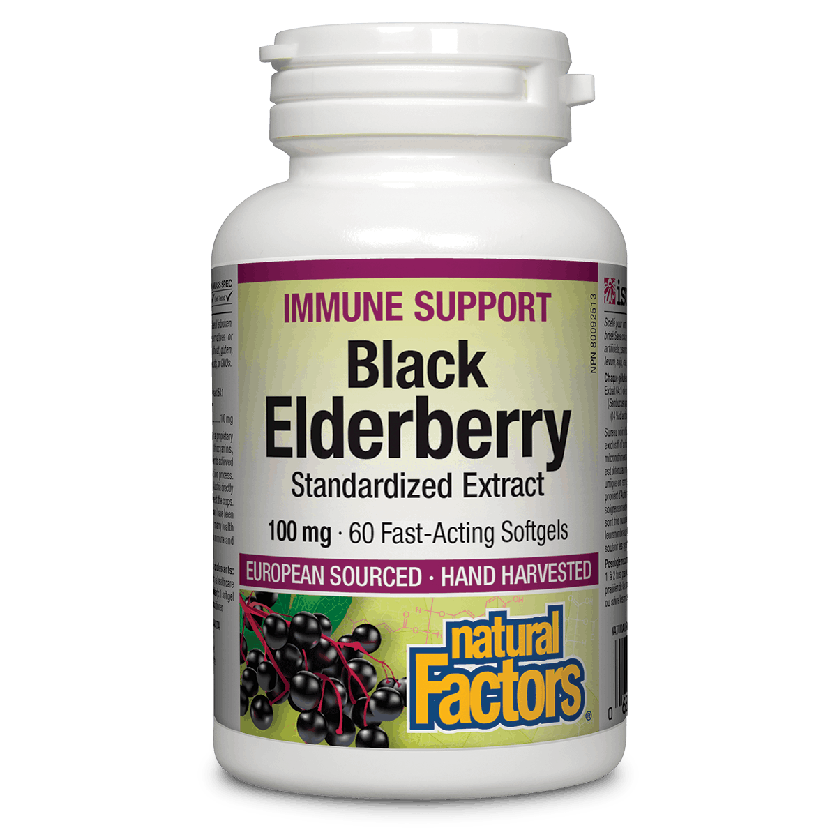 Natural Factors Black Elderberry 100 mg · Standardized Extract, 60 softgels